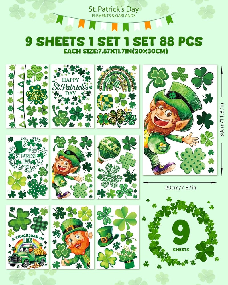 JMHACHY St Patricks Day Window Clings - 9 Sheets 88Pcs Reusable Saint Patricks Day Decorations for Home Office, Shamrock Rainbows Window Stickers for Glass, Double-Sided Large Decals - Image 2